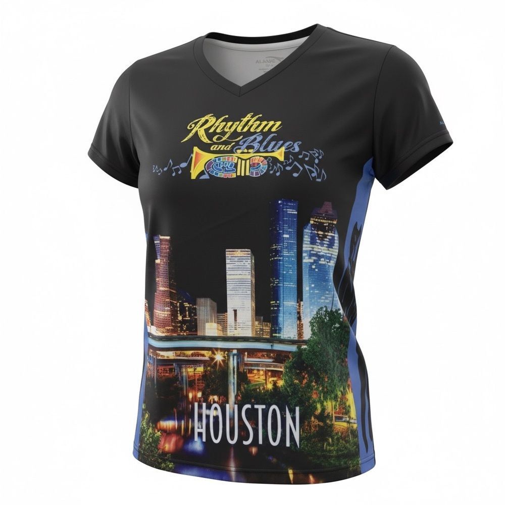 Houston Rhythm & Blues Performance Running Shirt Black V-Neck Size L Alanic